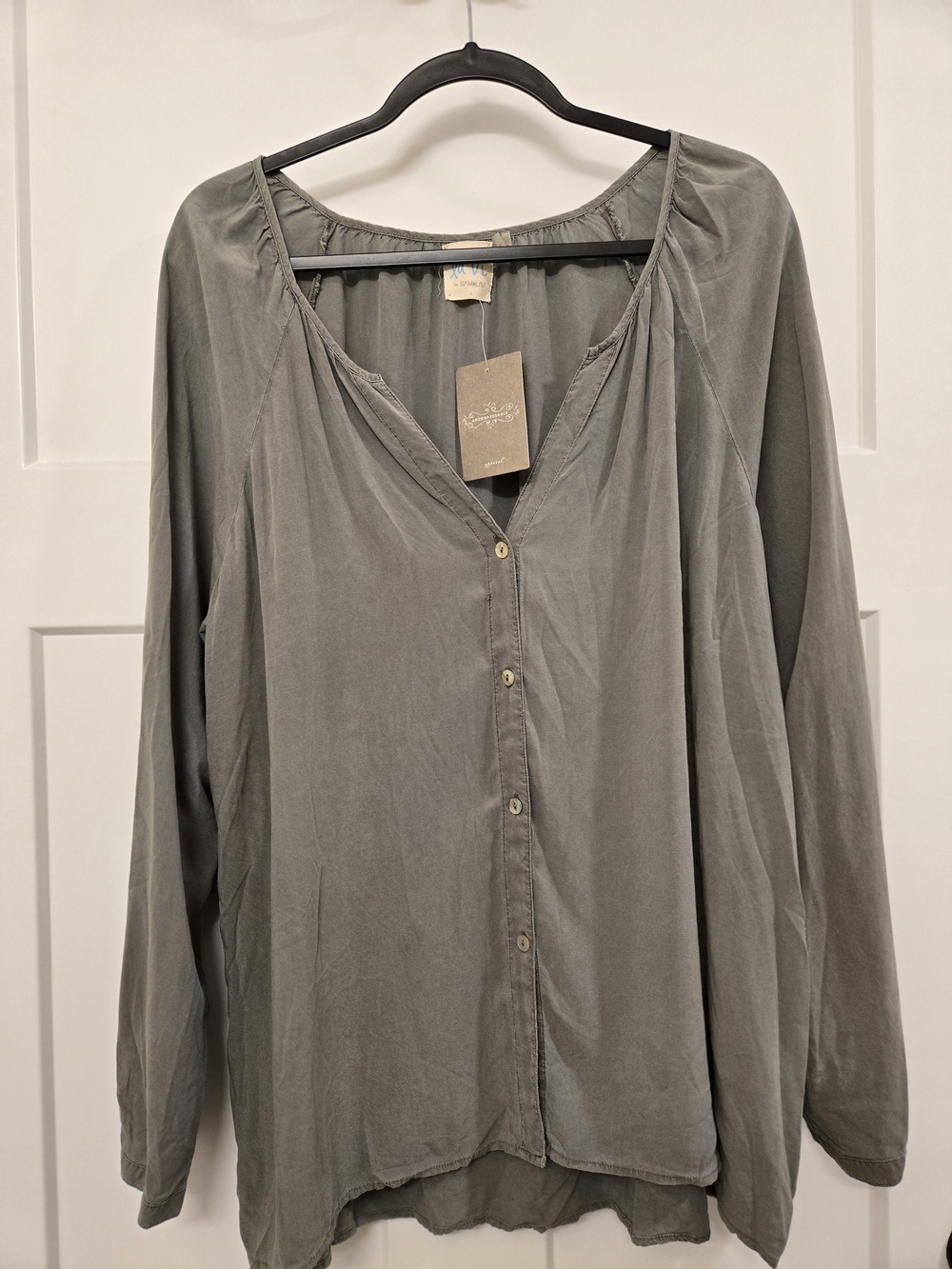 Anthropologie Washed Moss Green Button-Front Top